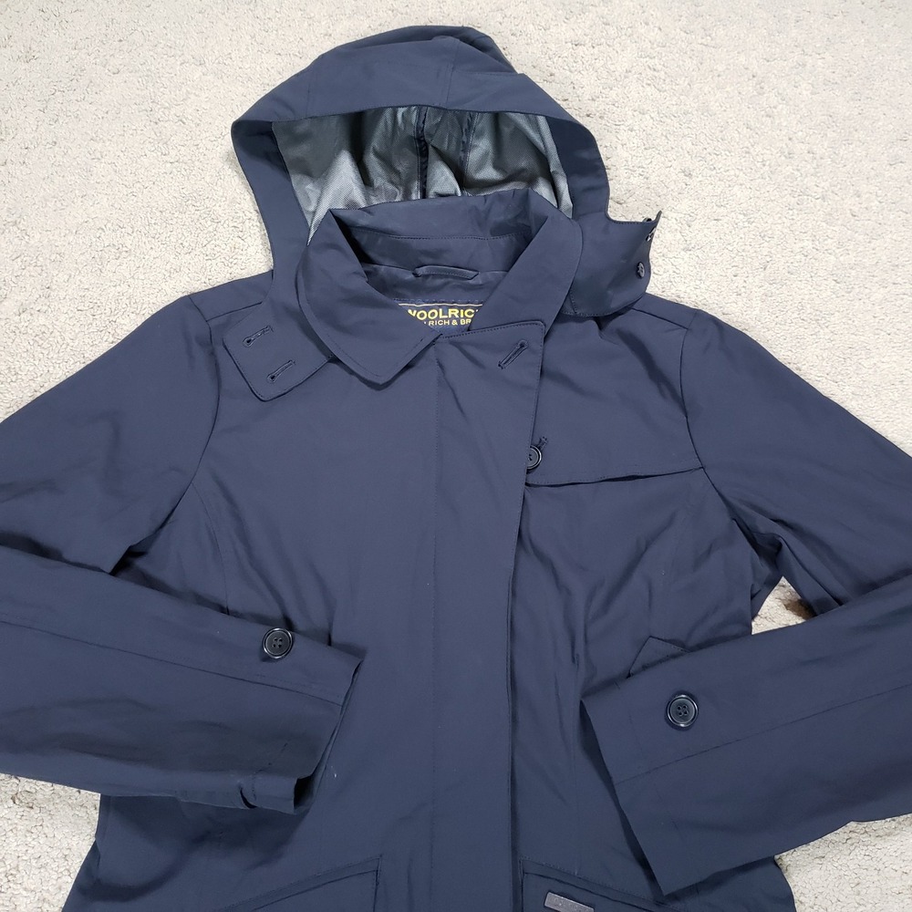 Woolrich Fayette Tech Trench Coat Womens Large L Black Waterproof Hooded Rain - Picture 6 of 16